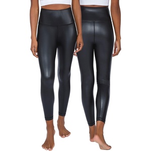 image:image90 Degree By Reflex Super High Waist High Shine Faux Leather Fleece Lined Elastic Free Ankle Leggings2 Pack BlackBlack