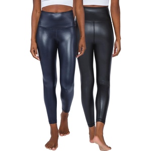image:image90 Degree By Reflex Super High Waist High Shine Faux Leather Fleece Lined Elastic Free Ankle Leggings2 Pack BlackDark Navy