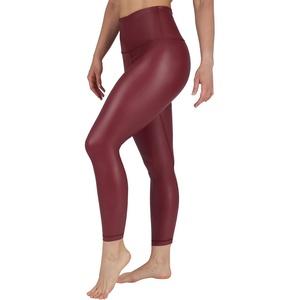 image:image90 Degree By Reflex Super High Waist High Shine Faux Leather Fleece Lined Elastic Free Ankle LeggingsRhubarb