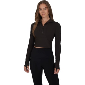 image:image90 Degree By Reflex Womens Half Zip Performance Pullover Long Sleeve Quarter Zip Running Athletic Jacket Top with ThumbholesChocolate Torte