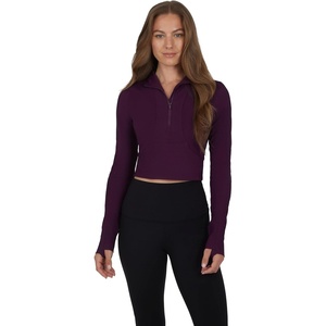 image:image90 Degree By Reflex Womens Half Zip Performance Pullover Long Sleeve Quarter Zip Running Athletic Jacket Top with ThumbholesPotent Purple