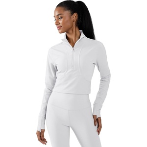 image:image90 Degree By Reflex Womens Half Zip Performance Pullover Long Sleeve Quarter Zip Running Athletic Jacket Top with ThumbholesWhite